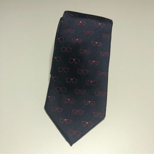 PAUL FREDRICK Navy/Red Glasses Novelty Design Silk Tie